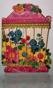 Vintage Greeting Card RELAX AND GET WELL 1960s GREETINGS INC. Blue Birds In Cage