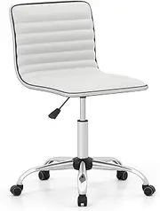 Giantex Task Chair, Adjustable Office Chair with Swivel Seat & Universal Wheels, Upholstered Computer Desk Chair, Armless Conference Chair, Modern Vanity Chair, White