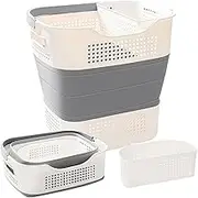 Collapsible Laundry Basket, Washing Basket with Handle and Removable Basket, Pop Up Laundry hamper/Storage Container for Washing & Storage 43L (Grey)