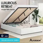 ALFORDSON Bed Frame Double Size Gas Lift Storage Mattress Base Boucle WILBUR