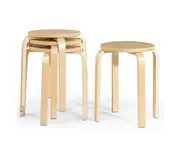 Giantex 4pcs Round Wooden Stool Simple Kitchen Stools Dining Chairs Coffee Bar Chair Home Decor Living Room, Natural