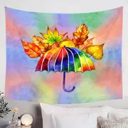 Colorful Umbrella and Autumn Leaves Tapestry