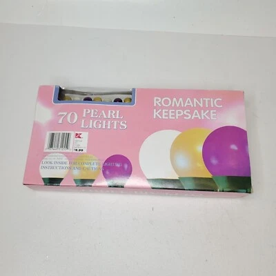 Xmas Holiday Highlights 70 Pearl Lights Purple/Gold/White Romantic Keepsake NOS