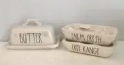 Rae Dunn "BUTTER" Dish and "FREE RANGE" "FARM FRESH" EGG Cartons NEW