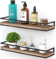 Floating Shelves Wall Mounted Set of 2, Rustic Wood Wall Storage Shelves for Bed