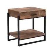 IHOMDEC Industrial Night Stands Side Table with Drawer Rustic Dark Brown