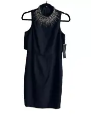 Aidan Mattox Sleeveless Mock Beaded Turtleneck Popover