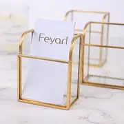 Feyarl Glass Business Card Holder Vertical Business Card Stand Business Card Organiser for Office Desktop (Gold)