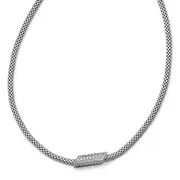 Sterling Silver Rhodium-Plated Cz With 2In Ext. Necklace