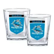 126745 CRONULLA SHARKS NRL TEAM LOGO SET OF 2 250ML SPIRIT SCOTCH GLASSES