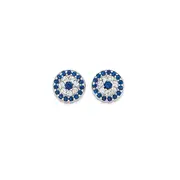 Silver Round Dark Blue Cz Evil Eye Stud Earrings in Blue