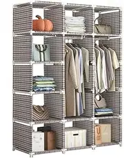 [Sufeasdf] Aimeryup Kitchen Wardrobe Cloth Metal 2-Hanging 9-Grid Portable Folding Partitioned Storage Porch 111.5X44.5X177CM(Size:111.5X44.5X177CM,Color:E)