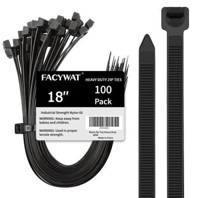 Black Zip Ties Heavy Duty Outdoor (100 Pack), Self-Locking Zip Ties Long 18 I...