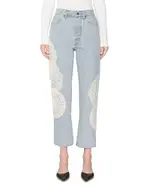 Frame The Crochet Vertical High Rise Ankle Straight Jeans in Wisp