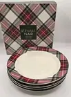 Pottery Barn STEWART Plaid DINNER Plates Christmas WHITE Set 4 Holiday Tartan