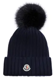 Moncler Pompom Wool Beanie - Dark Blue ONE SIZE