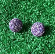 Handmade Button Earrings Stud Mini Flowers Purple Fabric Retro 80s Style NEW
