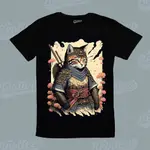 男/女卡通日本武士忍者可愛貓咪戰士 T 恤