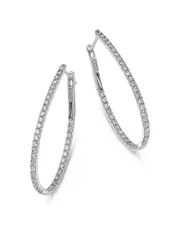 Bloomingdale's Fine Collection Diamond Inside Out Medium Oval Hoop Earrings in 14K White Gold, 1.50 ct. t. w.