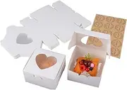 Vataiky Elegant 30 PCS White Kraft Paper Cake Box, 4" x 4" x 2.5", Window Display, Collapsible, Ideal for Cakes, Cookies, Gifting