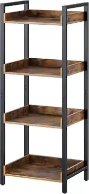 Bookshelf, 4-Tier Storage Rack, Narrow Corner Bookshelf, Display Wooden Shelves