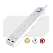 Sansai 4 Way Basic Powerboard Usb Ax2 4 Outlets Master Switch Surge 1M