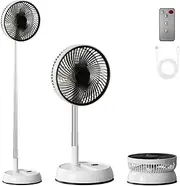 Leeyalan 8" Foldable Travel Fan with Remote Control - Portable Standing Fan for Home, Office & Camping | 3-Speed 7200mAh Rechargeable Battery, Auto Oscillation, Ultra Quiet Desk/Pedestal Fan