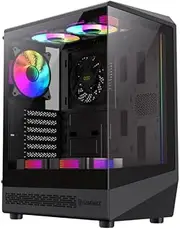 GAMEMAX Vista COC BK ATX Mid-Tower Gaming Case, Front and Side Tempered Glass Panels, 5x120mm ARGB Fans, Patented COC Cooling Fan, Black
