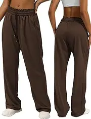 [KEOYA] Women’s Baggy Straight Wide Leg Sweatpants Casual High Waist Drawstring Joggers Pants Athletic Lounge Trousers