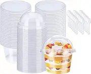 Dessert Cups with Lids, 100 Sets 300ml(10oz) Clear Dessert Cups with Dome Lids & Spoons, Mini Parfait Cups for Fruit Ice Cream Pudding Yogurt Trifle