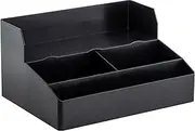 TableCraft 12638 Coffee Condiment and Cup Storage Organizer, 3 Compartments Plus 3 Cup Holders, Durable BPA-Free PP Plastic, Black, Dishwasher Safe, Ideal for Restaurants, Cafés & Breakfast Buffets