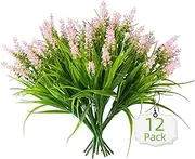 Artificial Flowers, 12pcs Artificial Seven Heads Spring Grass Purple Lavender Bouquet Artificial Plants for Home Garden Planter Porch Window Frame Decoration，Pink