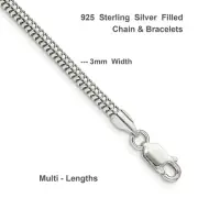 Real 925 Sterling Silver Filled Solid Fine Snake Link Chain & Bracelet Design