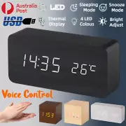 Digital Clock Bedside LED Display Alarm Temperature Time Date Voice Control USB