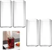 Clear Drinking Glasses 4 Pieces 400ml Water Glasses Long Drink Glasses Set, Thin Square, Elegant bar Glasses for Water Juice Beer Drinks as Well as Cocktails Mojito and Mixed Drinks