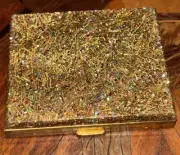 Vintage MCM Gold Confetti Glitter Lucite Powder Compact