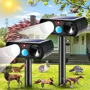 2025 2Pack Solar Ultrasonic Repellent Outdoor Solar Animal Repeller with LED Strober Light&Motion Sensor Cat Deterrent Outdoor Deer Repellent Device to Scare Squirrel Raccoon Skunk Repellent for Yard