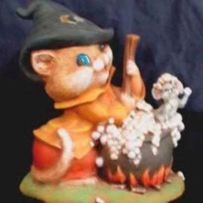 Witch Cat & Mouse with Bubble Cauldron ceramic bisque to paint