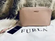 NWT FURLA Double Zip Crossbody Bag Purse Light Pink Scratch Resistant Leather