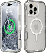 Follaroma for iPhone 16 Pro Max Case, Compatible with MagSafe, Triple Layer Transparent Magnetic Phone Cases, Heavy Duty Shockproof and Anti-Drop Protective Cover for iPhone 16 ProMax, 6.9'', Gray