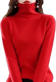 [Zadaos] Women's 100% Merino Wool Turtleneck Cashmere Sweater Casual Fashion Knitted Jumper Red M(6)
