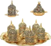 27 Pc Turkish Greek Arabic Coffee Espresso Cup Saucer Crystal Colored Set