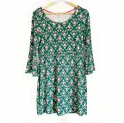 Boden Miriam Dress Size 10 Bell Sleeve Mini Green Pink Floral Cottagecore Spring