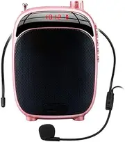 Portable Rechargeable Voice Amplifier with Wired Microphone Headset & Waistband, Personal Microphone and Speaker for Teachers Tour Guides ect(Pink)