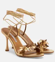 [Manolo Blahnik] Manolo Blahnik Anista floral-appliqué leather sandals AU 8 gold