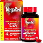 Omega-3 Fish Oil 500mg - Megared Extra Strength softgels (90 count in a Box) - Krill Oil No fishy aftertaste
