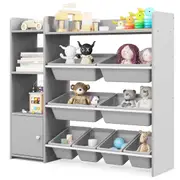 Babyjoy Kids Bookcase Toy Storage Organizer w/Boxes & Shelves Multipurpose Toddler Bookshelf Playroom Kindergarten