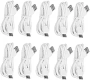 Pack of 10 Type C Fast Charge Cable USB Cord Charging Rapid Quick Charger Bulk for Samsung Galaxy S24 S23 S22 S21 S20 S10+ A20 A50 A70 A90 A21 A51 A71 A91 (White)