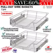 50CM Pull Out Wire Baskets Kitchen Pantry Storage Drawer Organizer Metal Sliding