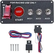 12V Ignition Switch Panel for Racing Car 5 in 1 Ignition Starter Switches with Engine Push Button Carbon Fiber LED Toggle Switches for RV Truck Race Car Ignition Panel